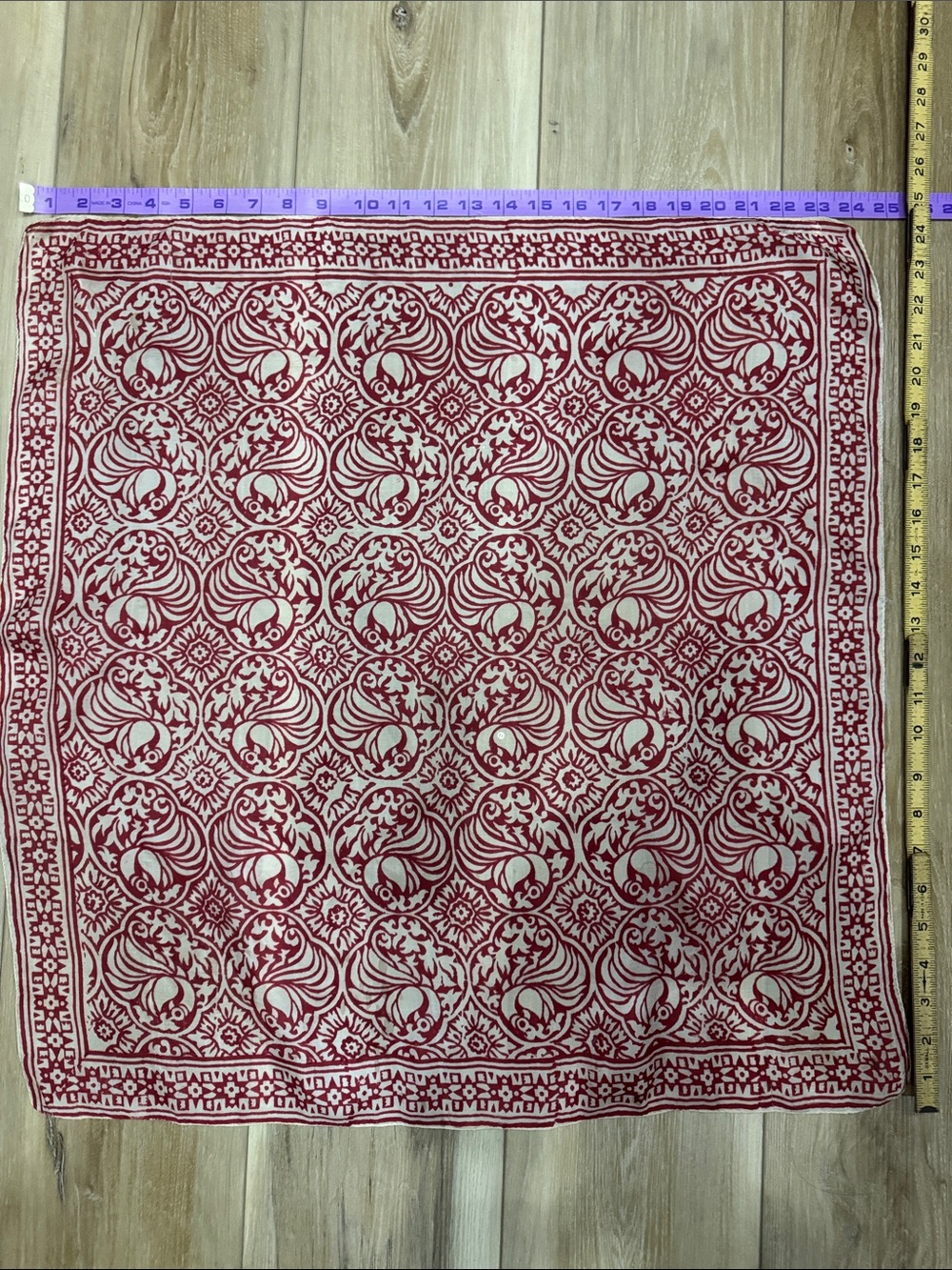 Red and White Decorative Silk Square Scarf